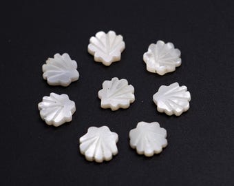 White Mother of Pearl Shell Carved Bead, 8 Pcs Lot, 9mm MOP Shell, Natural Mop Shell Stone, Jewelry Making beads, SKU 2845