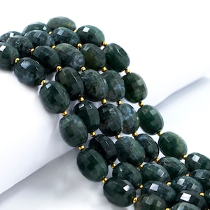 Natural Green Moss Agate Faceted Oval Beads, 9.5x12.5 mm To 10x15 mm, Green Moss Agate Oval, Handmade Jewelry Making Beads,, SKU 1557