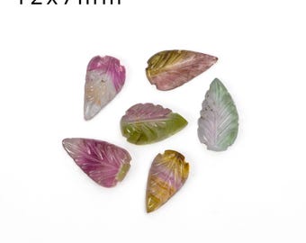 12X7MM Bi Color Tourmaline Leaf Carving, 6 Pcs Lot Of Carvings, Multicolour Gemstone Jewelry Making, Wholesale gemstone lot, SKU2692
