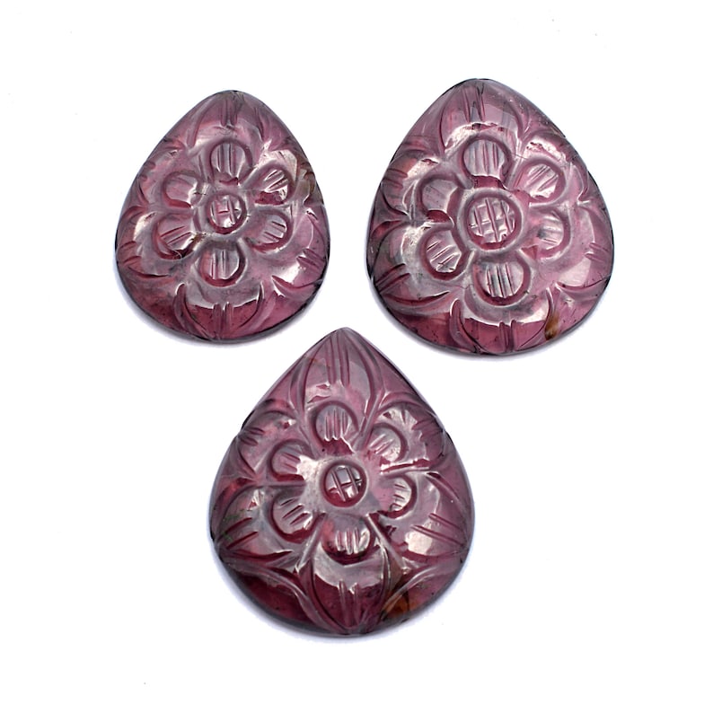 SKU No Tourmaline 3 Piece Set Carving 503 Handcrafted 100 /% Natural Gift For Her Jewelry Making Cabochon Tourmaline Pendant