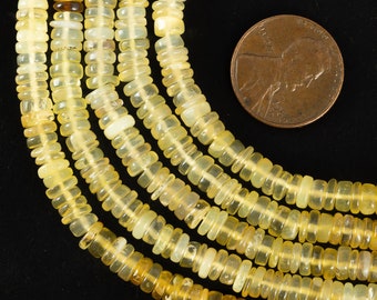 Natural Yellow Opal Smooth Tyre Beads, 3.5 to 6.5mm Heishi Beads, Jewelry Making, SKU2210
