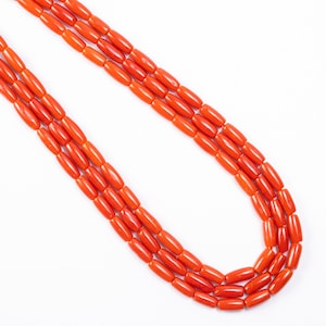 AA Quality Natural Coral Smooth Long Drum Shape Beads, 4x9 to 4x11 mm, Pipe Shape Beads, 24 Inches Strand, Jewelry Making Beads, SKU2586