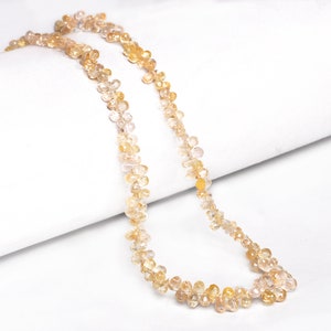 Light Yellow Sapphire Beads, Faceted Drop Beads, 2x3 mm To 3.5x5 mm Beads, Teardrops Sapphire Beads, Birthstone Beads Strand (SKU2137)