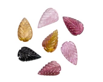 14X9MM Tourmaline Leaf Carving, 7 Pcs Lot Of Carvings, Multicolour Gemstone Jewelry Making, Wholesale gemstone lot, SKU2691
