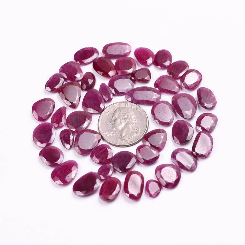 Ruby Rosecut Faceted Slice Loose Gemstone, 8 mm to 14 mm, Ruby Rosecut Slice, Ruby Jewelry Making Gemstone, SKU523 image 9
