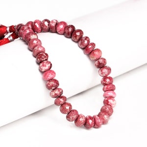 Natural Pink Beads, 7 mm To 10 mm Thulite Faceted Rondelle Beads, Thulite Beads, Thulite Jewelry Making Gemstone Beads, 8&quot; Strand (SKU2112)