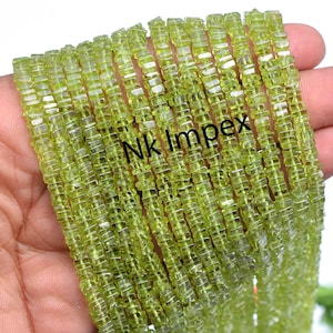Peridot Smooth Square Beads, Green Peridot Square Beads, Peridot Jewelry Making Gemstone Beads, 16. Inch Strand, SKU 110