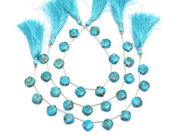Natuurlijk blauw koperen turkoois gladde kussenkralen, 12 x 12 mm, streng 9 inch (SKU758)