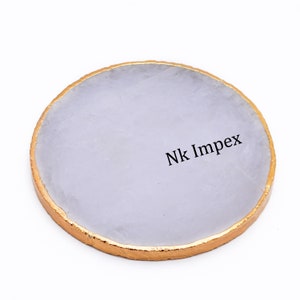 Natuurlijke witte agaat ronde onderzetters met vergulding, 10 cm, (SKU1442)