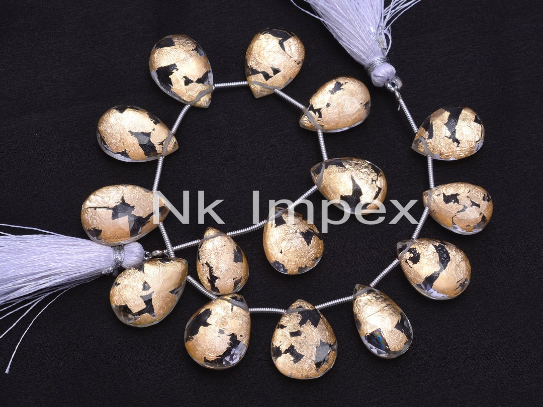 Unique Gold Foil Inlay Crystal Quartz Faceted Pear Beads, 8.5 Inch ...