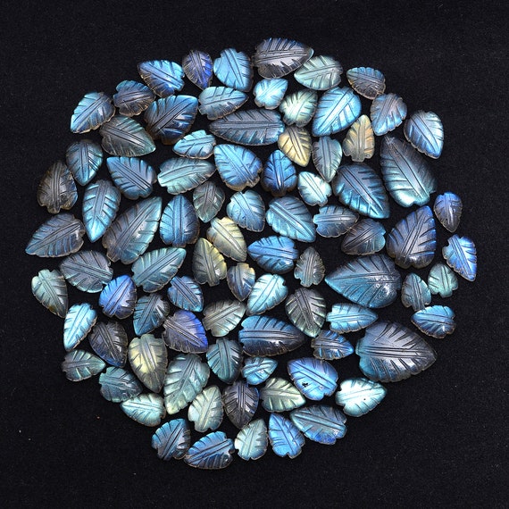 Blue Flash Labradorite Carving Leaf Loose Gemstone, 6x8 mm  To 12x19 mm,  Black Rainbow Labradorite Leaves, Labradorite Gemstone (SKU618)