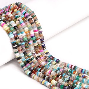 Mix Semi Smooth Tyre Wheels Bead, 4.5 mm To 5 mm, Muliti Semi Precious Coin Jewelry Beads, DIY Jewelry Beads, 16&quot; (SKU2078)