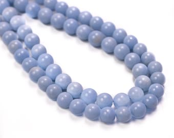 Angelite Gemstone Beads 8–8.5mm Smooth Round, Sky Blue Bead, 15" Strand, SKU2636