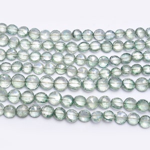 Natural Green Crystal Faceted Coin Beads, 8 To 10.5 mm, 9 Inch Strand, (SKU764)