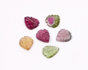 9X8MM Tourmaline Leaf Loose Carving, 6 Pcs Lot Of Carvings, Multicolour Gemstone Jewelry Making,  Wholesale gemstone lot, SKU2680