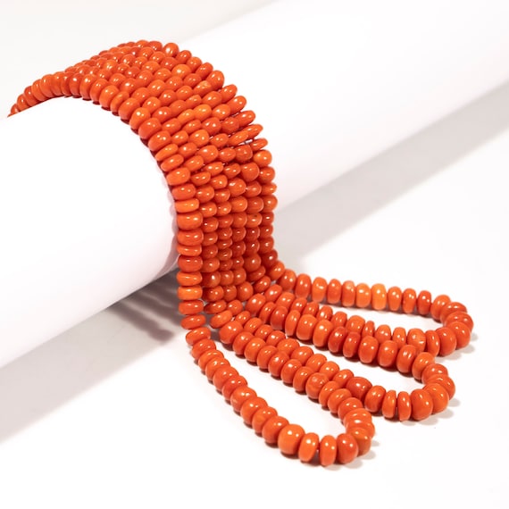 Natural Coral Smooth Rondelle Beads Gemstone for Jewelry Making, SKU2318