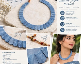 Blue Opal Fancy Shape Gemstone Layout Necklace, 14X8MM To 23X10MM, Gemstone Choker Layout Necklace, Gifts Jewelry, SKU2718