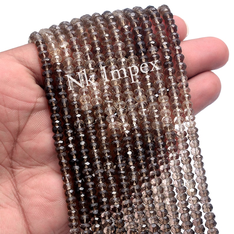 4.5 mm Gift For Her Smoky Quartz Faceted Rondelle Beads 18 Inches Natural Smoky Faceted rondelle Beads Handcrafted Jewelry Beads