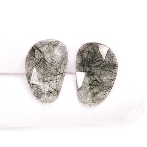 Natural Black Rutile Organic Rose cut Faceted Loose Gemstone, Rutile Matching Pair Cabochons,  (SKU1746)