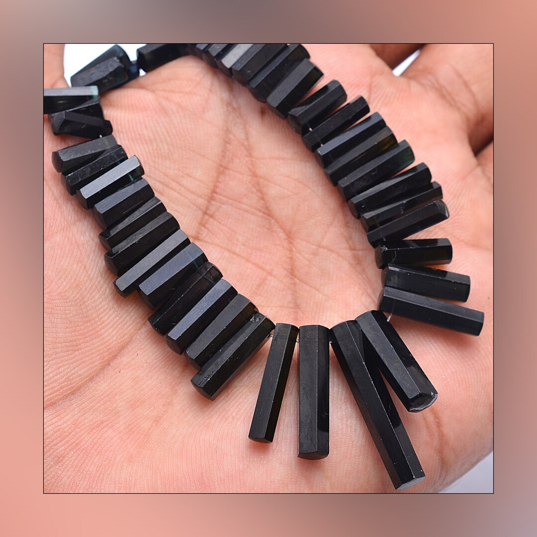 Black Tourmaline Smooth Long Tube Beads Necklace 3.4x5.1 Mm Etsy