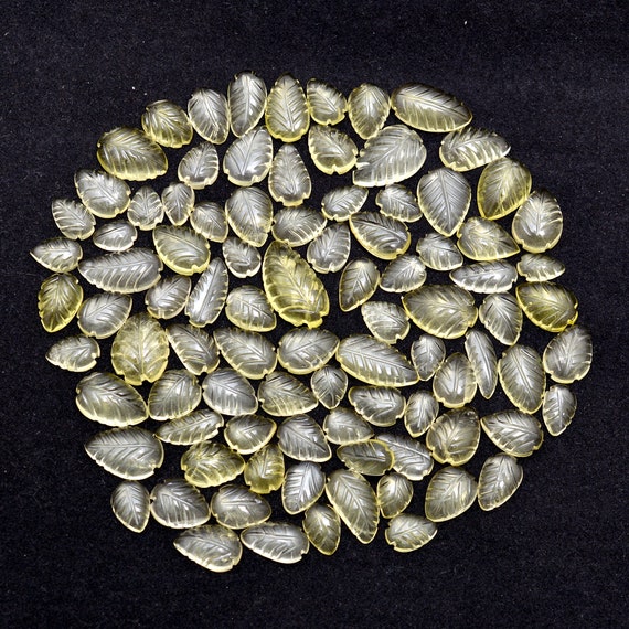 Natural Lemon Quartz Carving Leaves Loose Gemstone, 8 To 15 mm, (SKU657)