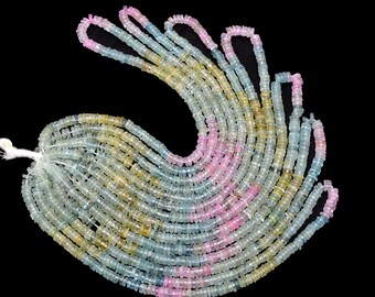 Natural Multi Aquamarine Smooth Tyre Beads, 4.5 - 6 mm, 16 Inch Strand, (SKU630)