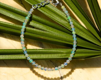 Opal Bracelet, Natural Round Bracelet, Smooth Beaded, 4mm, Minimal Jewellery Gift for Her