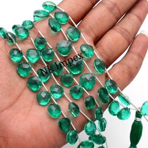 Natural Crystal Quartz Emerald Color Faceted Heart Beads, Unique Quartz Gemstone Beads, (SKU1349)