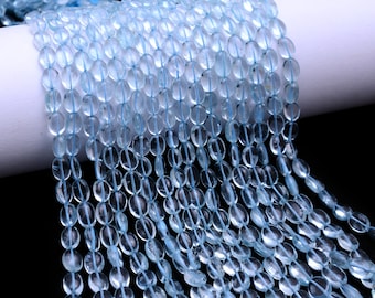 Natural Blue Aquamarine Smooth Oval Gemstone Beads, 16 Inch Strand (4x5 to 8x11 mm)
