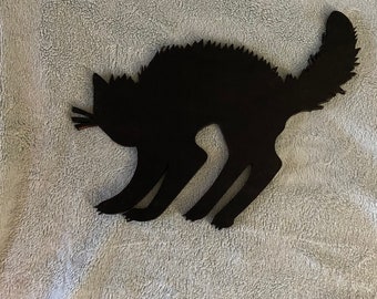 Scary cat home decor for your door or hang it anywhere painted on by me.  I can customize it with lettering if you want.