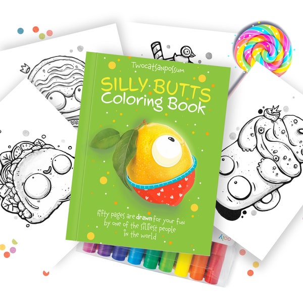 Family Fun Day Cartoon Coloring Book - Digital Download with 50 Cute Hand-Drawn Kawaii Pages - Cute and Fun Book For Kids & Adults