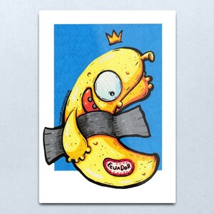 Duct Tape Banana Whimsical Art Print - Art Basel Banana - Cartoon Banana Art - Art Lover Gift - Meme Art Print