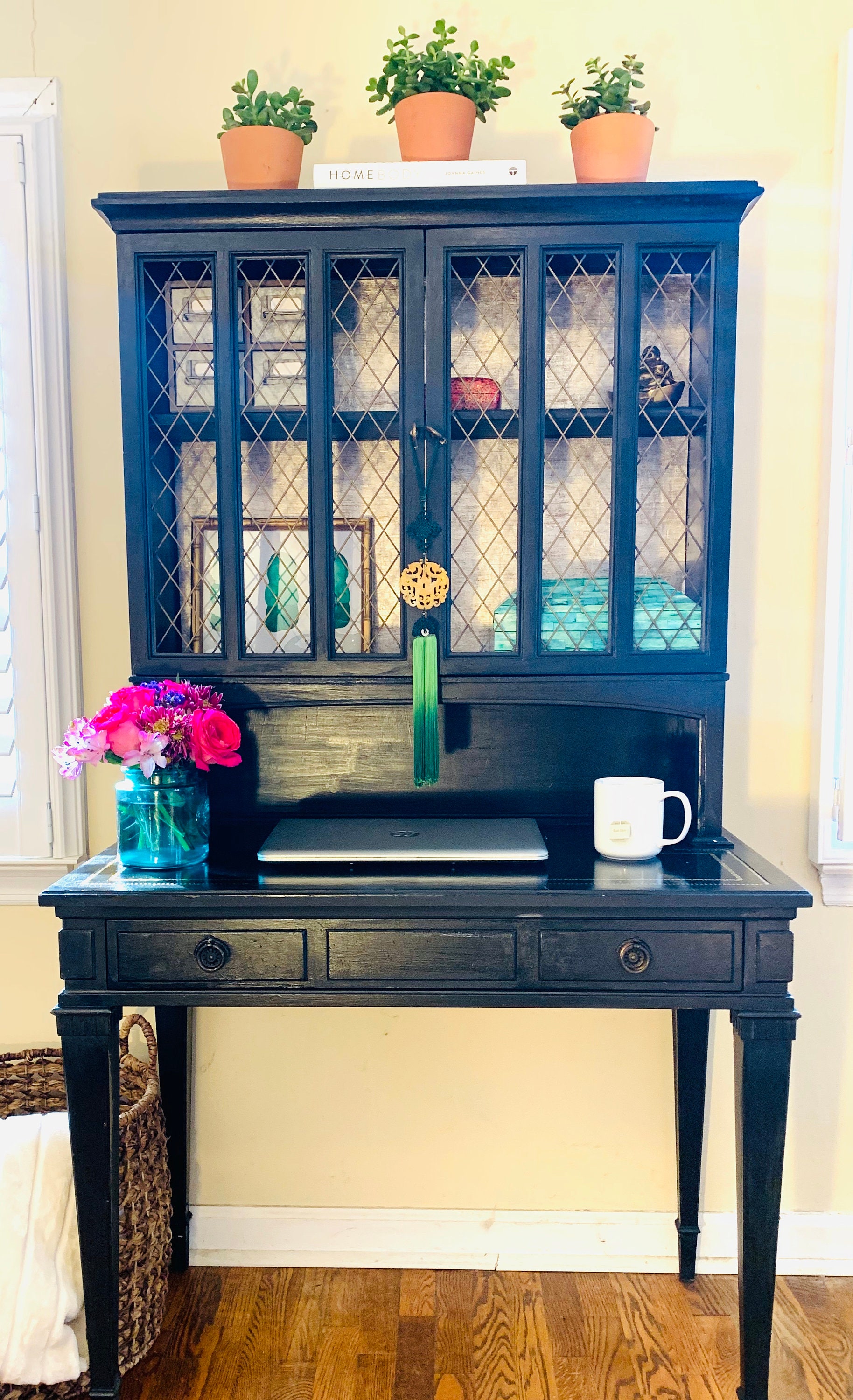 SOLD do NOT Buyantique Secretary Desk Black Chalk Painted & Glazed