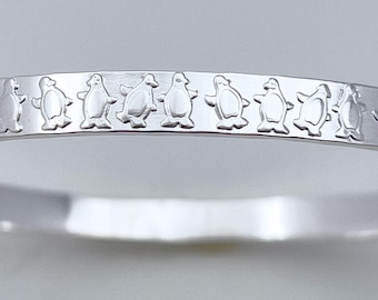 Dancing Penguin Silver Bangle Bracelet