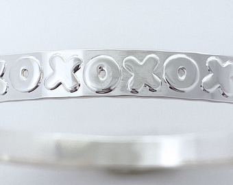 XO Silver Bangle: Embossed Hugs & Kisses