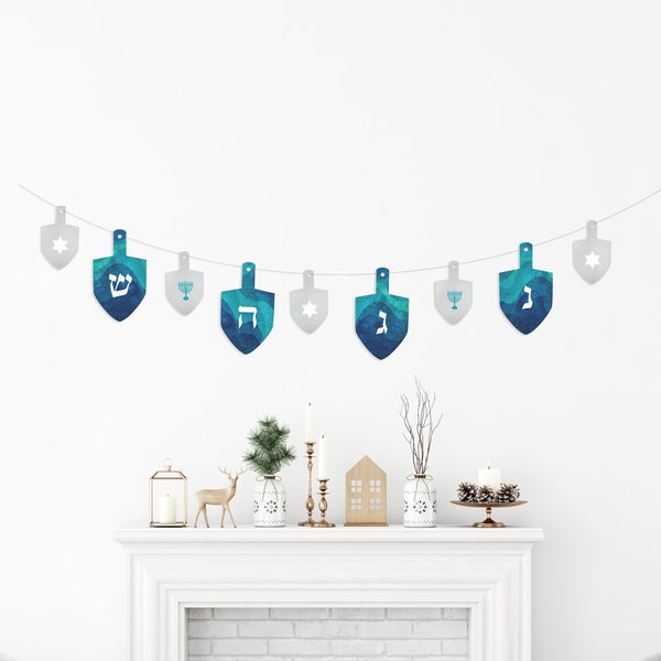 Large DIY Hanukkah Garland Kit, Hanukkah Paper Crafts Set, Dreidel Garland, INSTANT DOWNLOAD