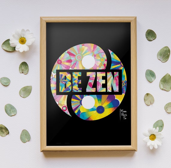 Printable Wall Art Meditation Poster Be Zen Yin Yang Black Version Yoga Poster Yoga Decor Zen Art Yoga Room Decor Zen Wall Art