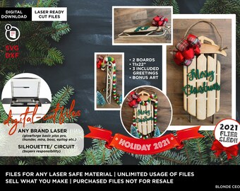 SVG Cut File | Christmas Flier 2-D Sled Sign 11w X 22L&quot; | Laser ready file (Any size Glowforge Laser or Laser Type Machine)