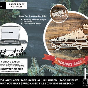 SVG DXF File | Christmas Holiday Vintage Station Wagon Ornament | Laser ready (Any Size Glowforge Laser or Laser Type Machine)
