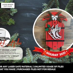 SVG DXF Cut File | Christmas Holiday Ice Skating Sled | Laser ready file (Any size Glowforge Laser or Laser Type Machine)