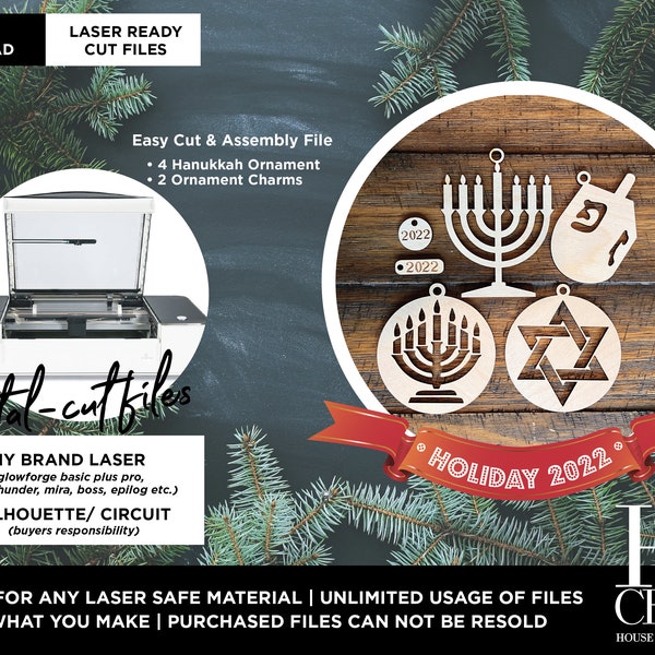 SVG DXF File | Hanukkah Holiday Christmas Ornament | Laser ready (Any Size Glowforge Laser or Laser Type Machine)