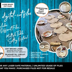 SVG DXF File | Thanksgiving Table Setting Bundle | Placemats | Table Runner | Place Cards | Chair Decor | (Any Size Laser)