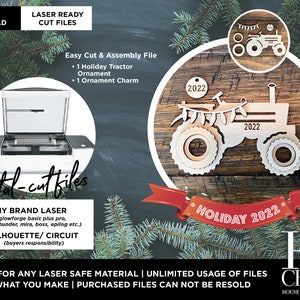 SVG DXF File | Christmas Holiday Tractor Ornament | Laser ready (Any Size Glowforge Laser or Laser Type Machine)