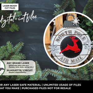 SVG CUT File | 18&quot; Christmas Holiday Door Round, North Pole Air Mail Sign | Laser ready (Any Size Glowforge Laser or Laser Type Machine)