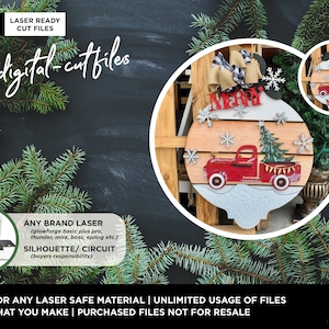 SVG Cut File | 18" Christmas Door Round, Holiday Snow Truck Sign | Laser ready file (Any Size Glowforge Laser or Laser Type Machine)
