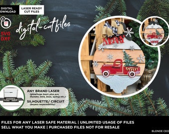 SVG Cut File | 18&quot; Christmas Door Round, Holiday Snow Truck Sign | Laser ready file (Any Size Glowforge Laser or Laser Type Machine)