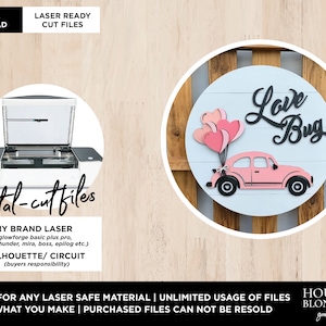 SVG CUT File | 18&quot; Valentines Day Shiplap Love Bug Beetle Car Door Sign | Laser ready file (Any size Glowforge Laser or Laser Type Machine)