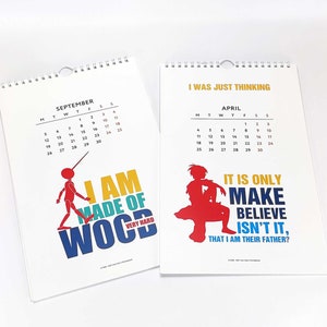 2025 Fairy Tales Wall Calendar. Monthly with Pinocchio, Peter Pan, Alice, Captain Hook and more heroes from the classical fairy tales.