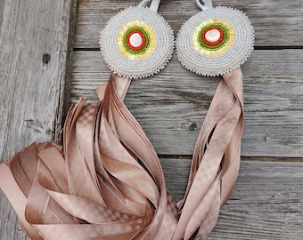 Pastel powwow hairties, side drops, sequinned hair ties, beaded, fancy shawl, jingle dress dance