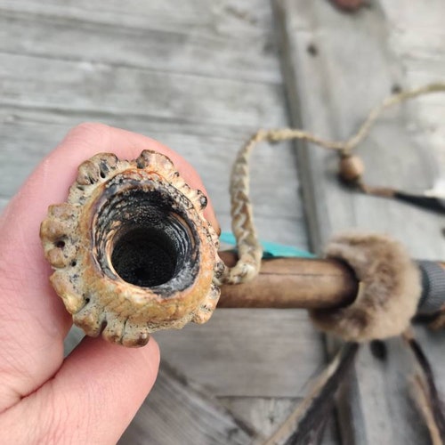 Vintage Navajo wall shops art peace pipe, decorative antler pipe, Native American home decor
